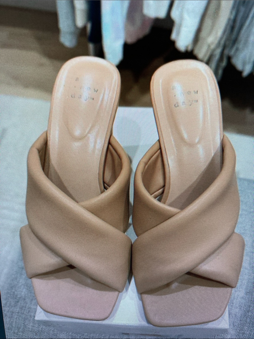 Neutral Tan Crisscross Mule Heels - Women Shoes